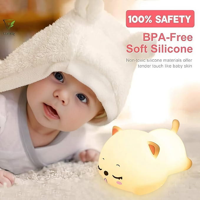 Cute Cat Silicone Night Light – Soft LED Lamp for Kids, Babies & Nursery Décor