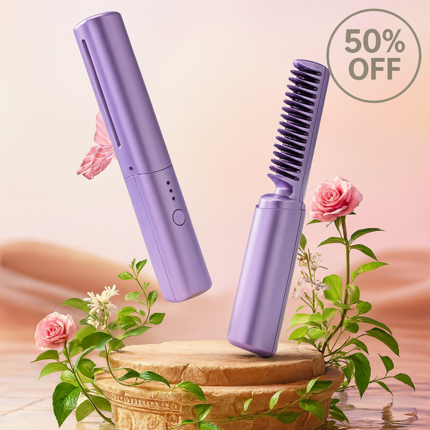 Cordless Mini Hot Comb Hair Straightener – Portable Rechargeable Hair Styling Brush with Adjustable Heat