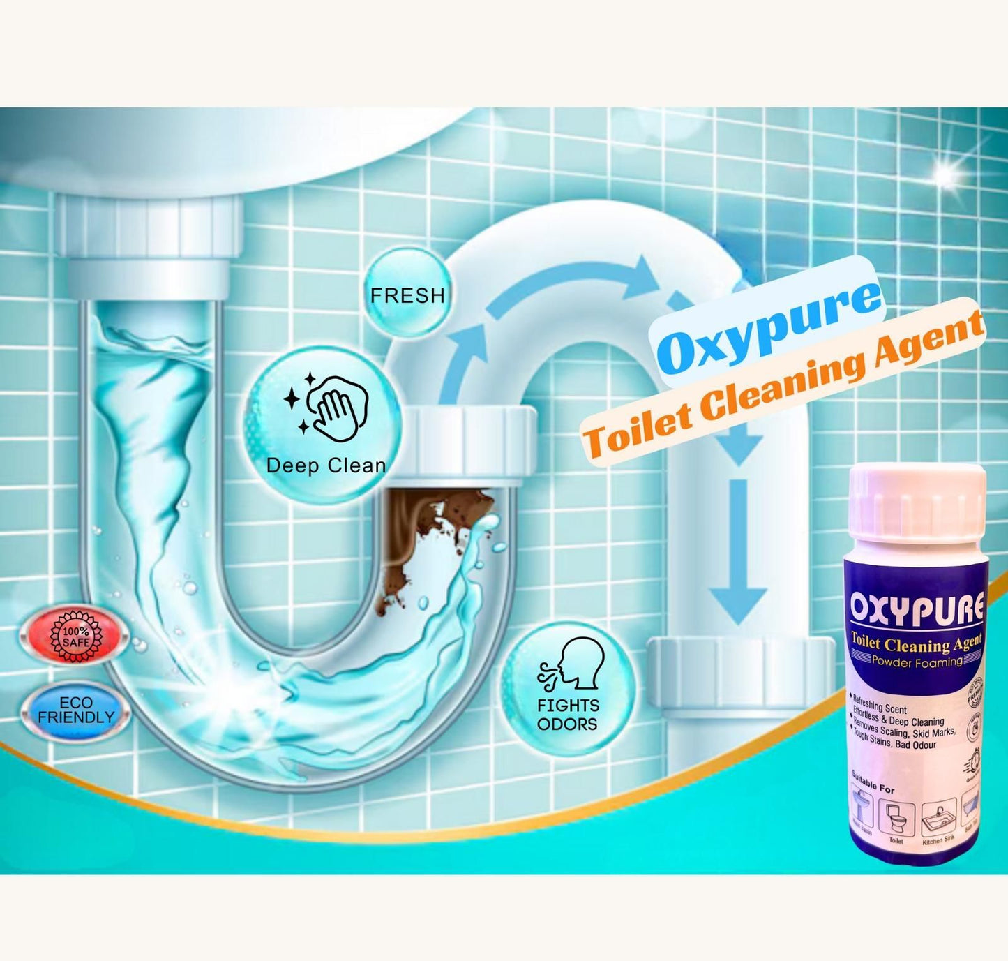 OxyPure Toilet Cleaning Powder – Deep Clean & Deodorize (Pack of 2 x 100g)