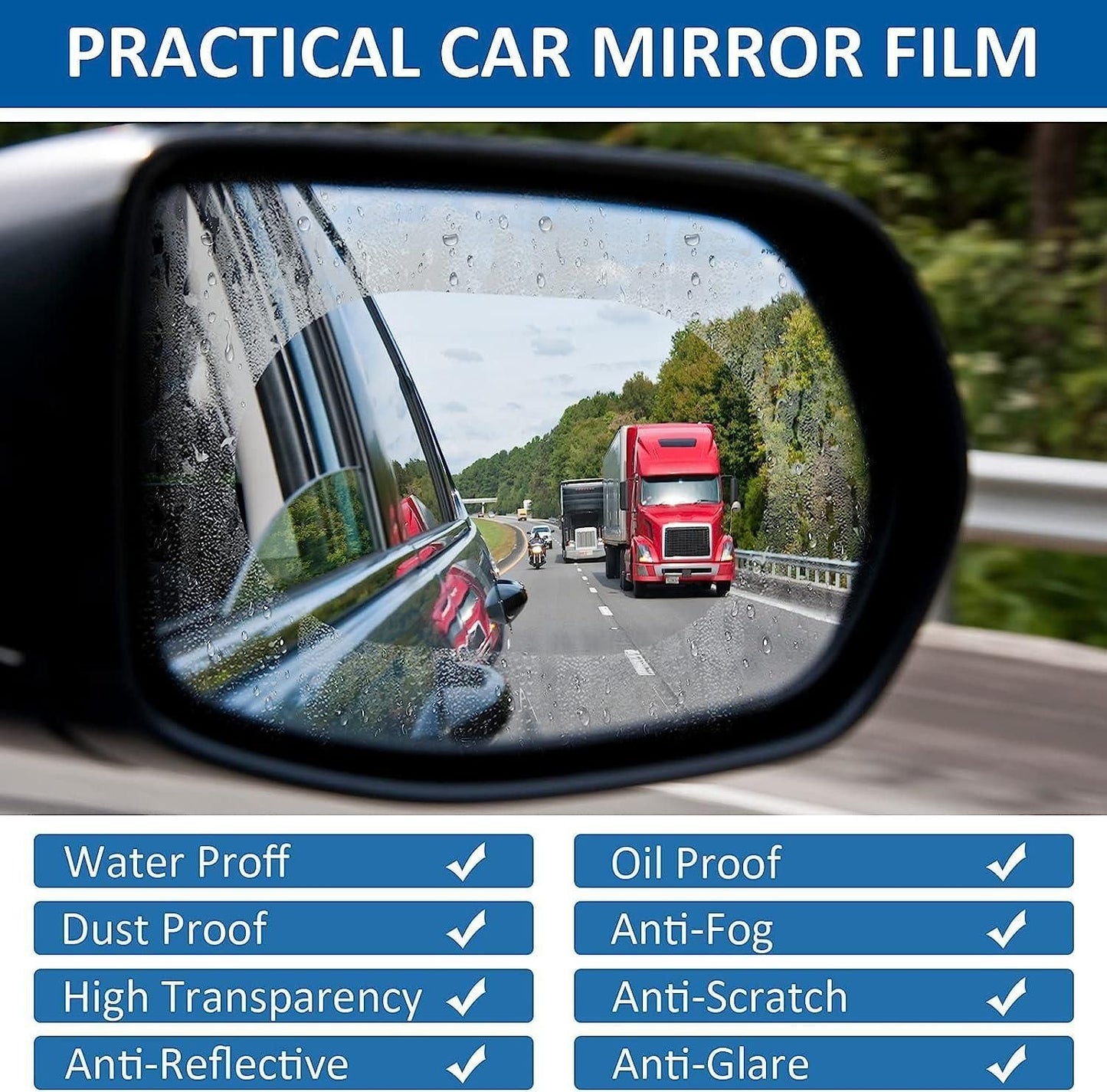 Anti-Fog & Rainproof Car Mirror Film – Universal Fit, Anti-Glare, Pack of 2