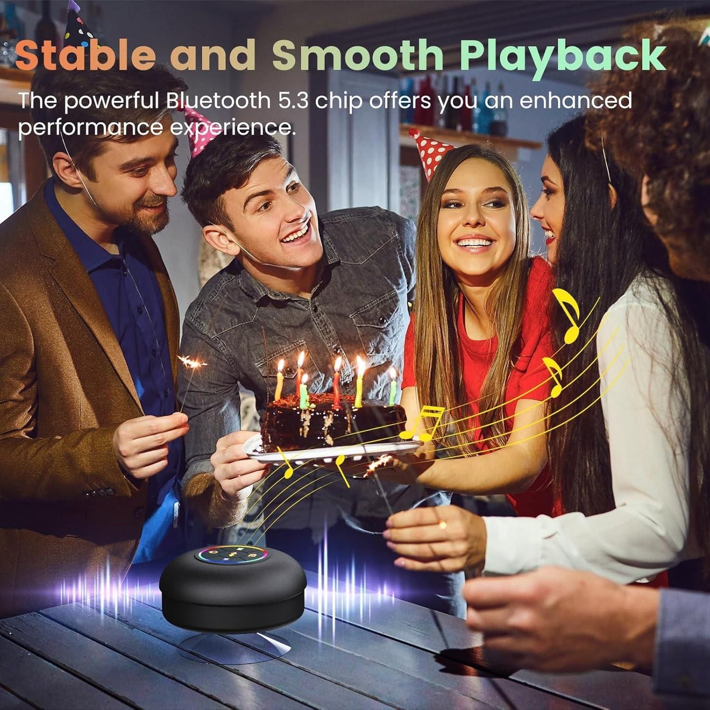 Waterproof Bluetooth Speaker with Suction Cup & LED Lights – Stick Anywhere, Play Everywhere