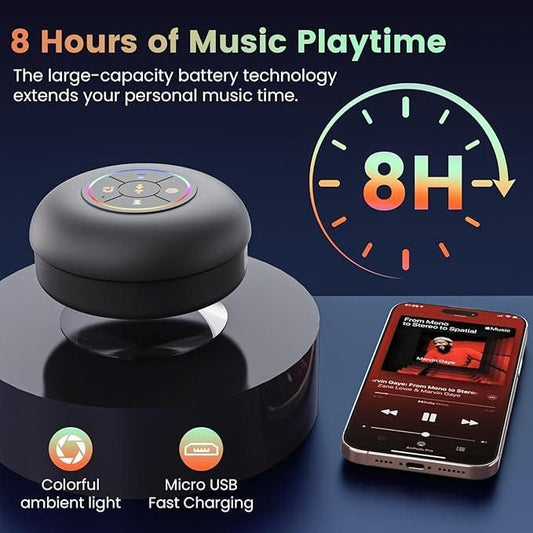 Waterproof Bluetooth Speaker with Suction Cup & LED Lights – Stick Anywhere, Play Everywhere