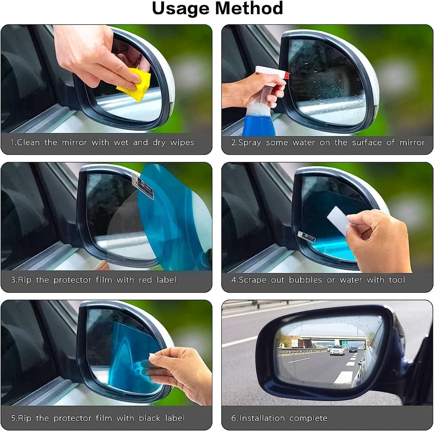 Anti-Fog & Rainproof Car Mirror Film – Universal Fit, Anti-Glare, Pack of 2