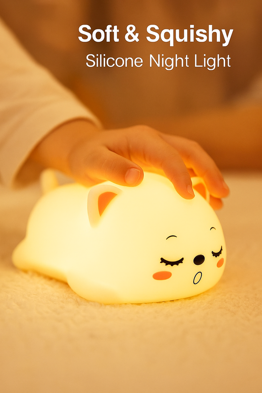 Cute Cat Silicone Night Light – Soft & Safe LED Lamp for Babies, Kids & Nursery Décor
