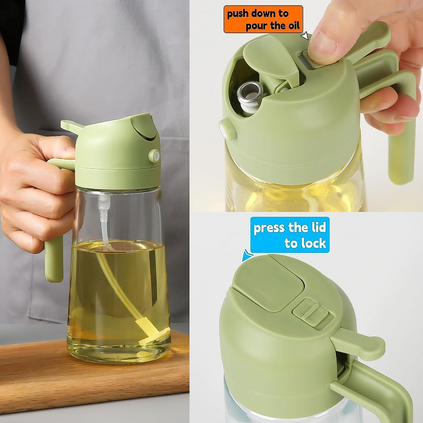 Smart Glass Oil Dispenser Bottle – 2-in-1 Spray & Pour Design for Effortless Cooking