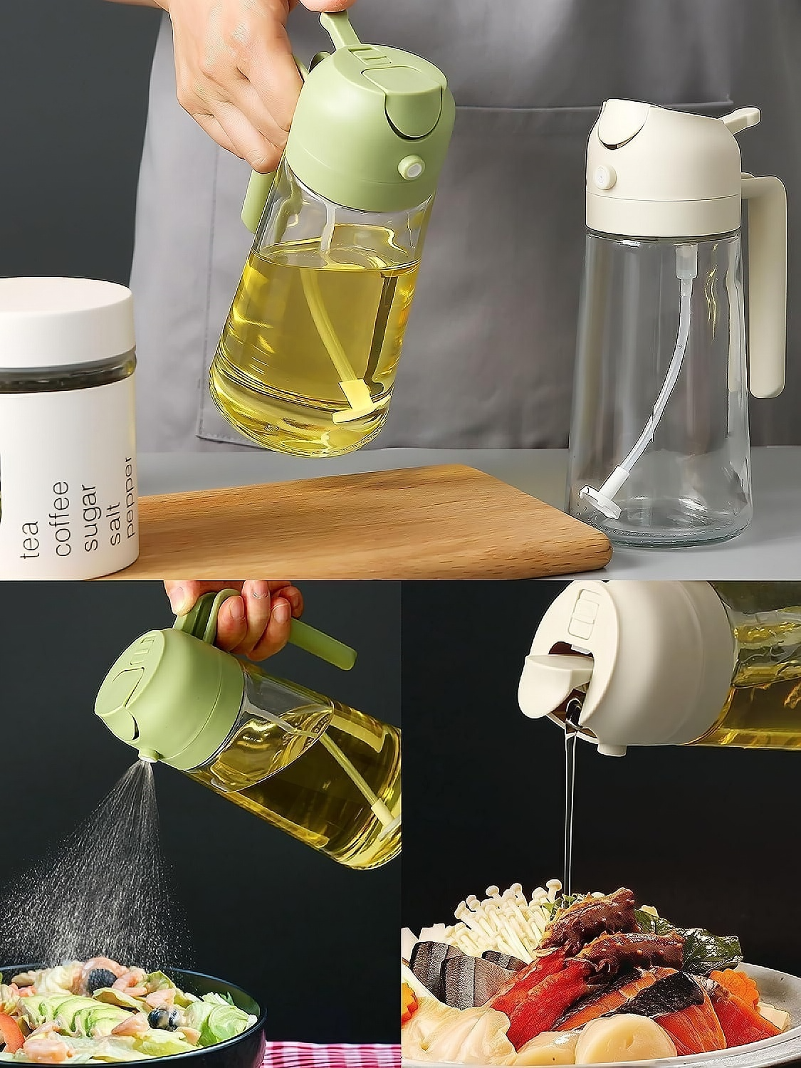 Smart Glass Oil Dispenser Bottle – 2-in-1 Spray & Pour Design for Effortless Cooking
