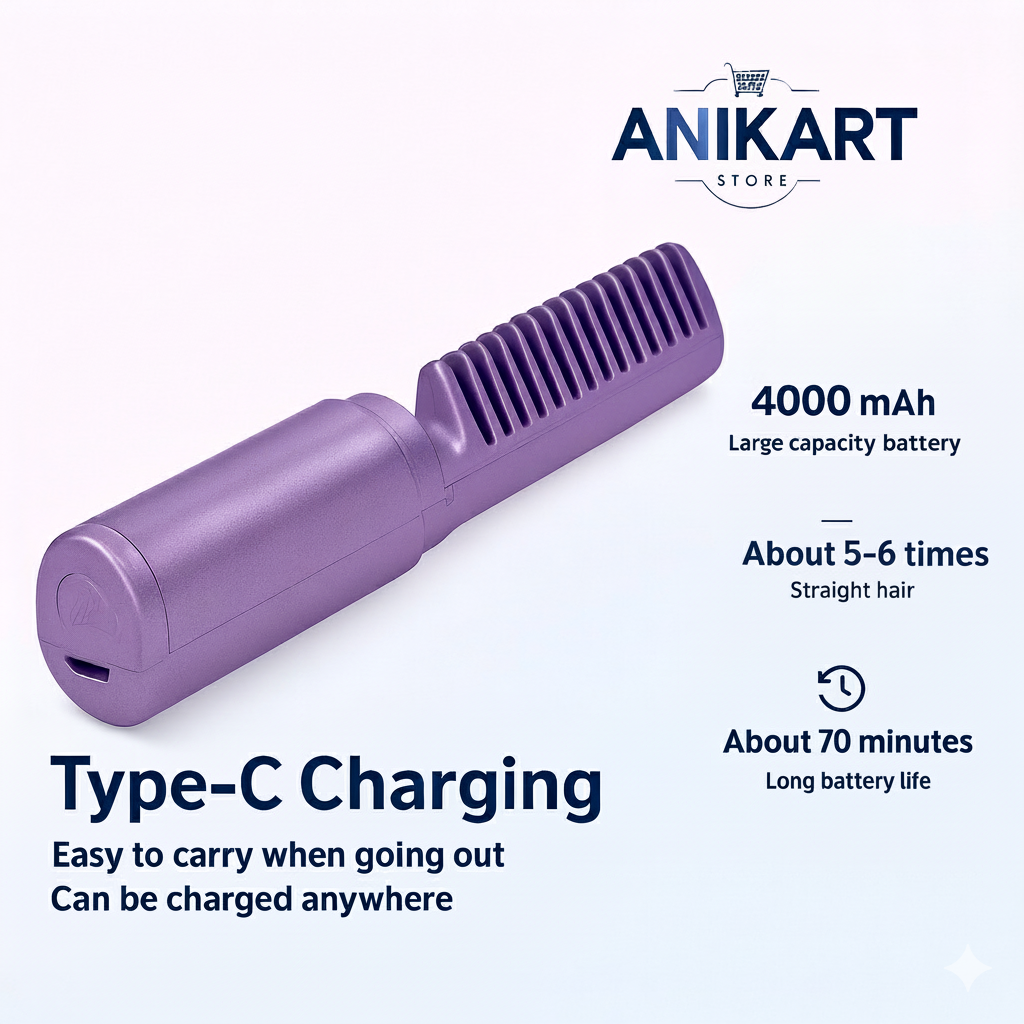 Cordless Hot Comb Hair Straightener – Portable & Rechargeable