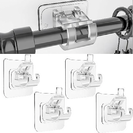 Self-Adhesive Rod Clip Hooks (Pack of 6) – No Drill, Easy Stick-On for Curtain & Towel Rods
