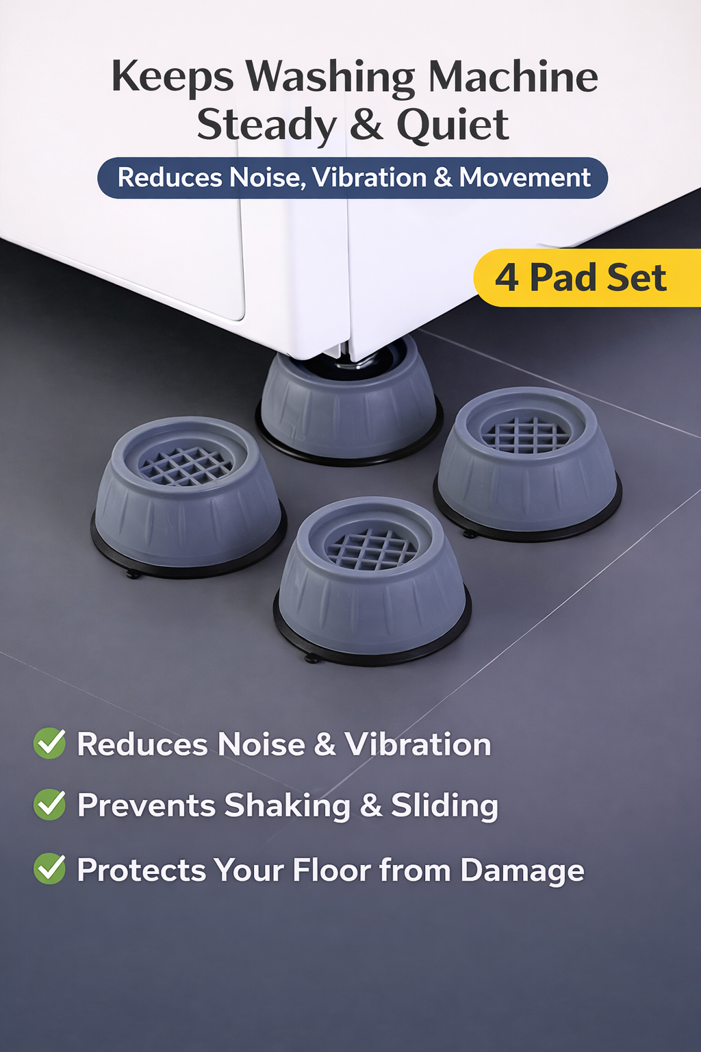 Anti Vibration Pads for Washing Machine – Shockproof Feet (4 Pcs)