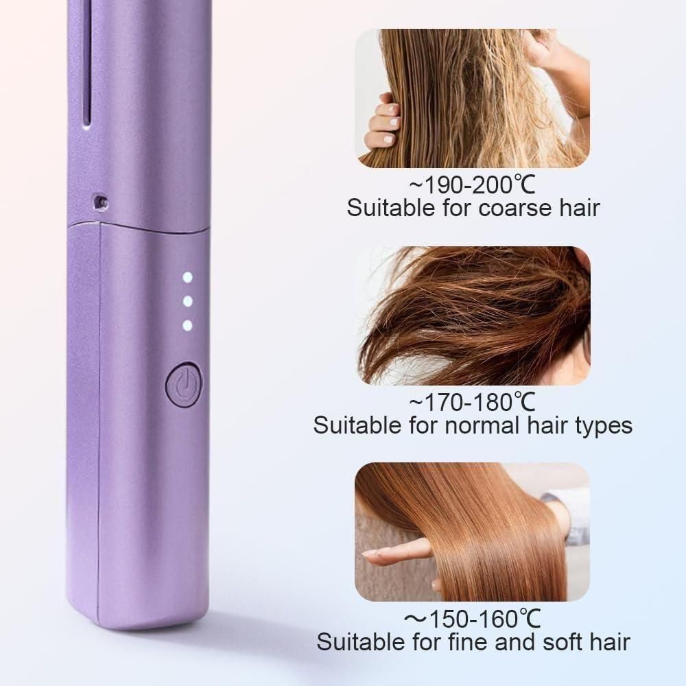 Cordless Mini Hot Comb Hair Straightener – Portable Rechargeable Hair Styling Brush with Adjustable Heat