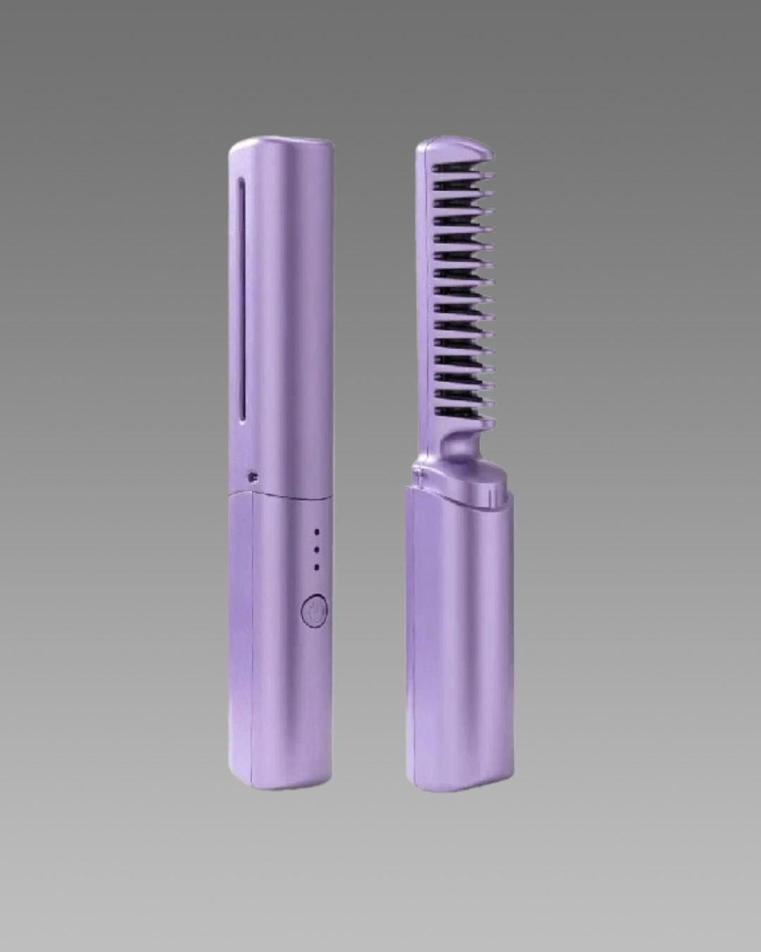 Cordless Mini Hot Comb Hair Straightener – Portable Rechargeable Hair Styling Brush with Adjustable Heat