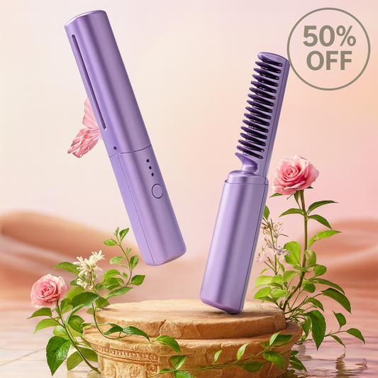 Cordless Mini Hot Comb Hair Straightener – Portable Rechargeable Hair Styling Brush with Adjustable Heat